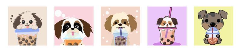 precioso perro kawaii. Té de burbujas. vector