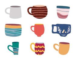 conjunto de diseño dibujado a mano de taza de café, estilo garabato. vector. vector