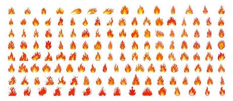 Flames isolated vector illustration set.