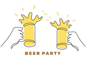 One continuous single line of beer party isolated on white background. vector