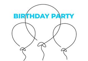 One continuous single line of birthday party on white background. vector