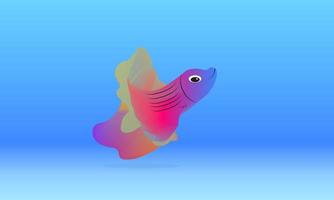 Cute fish character isolated on a blue background. Tropical underwater creatures. Vector design in cartoon style with gradient color. Eps10 Vector