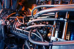 Electric generating engine of a gas pumping unit. A huge turbine in the enterprise for clean energy. photo