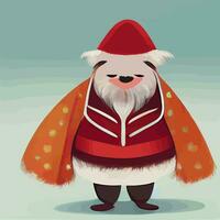 illustration vector of cute cartoon polar bear using Santa costume perfect for kid greeting card