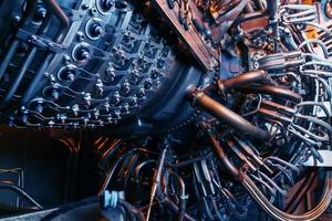 Parts of the operational gas turbine engine of a jet aircraft photo