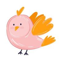 Vector illustration cute pink bird with orange wings.