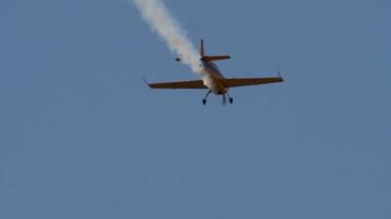 NOVOSIBIRSK, RUSSIAN FEDERATION JULY 28, 2019 - Sport trainer aircraft performance aerobatic flight. Airshow at the Mochische aerodrome UNNM video