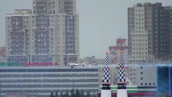 KAZAN, RUSSIAN FEDERATION, JUNE 14, 2019 - Pilot Matthias Dolderer, Red Bull Air Race World Championship 2019, training session, slow motion video