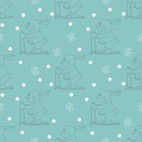 Seamless pattern with rabbit skiing vector
