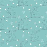 Seamless pattern with rabbit skiing vector