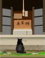 illustration of a cat sitting in front of the monastery vector