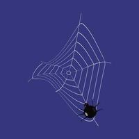 curly web with a scary black spider on a dark background vector