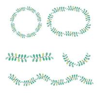 Vector olive leaf arranged variety shape of the wreath decorative element set, Floral Frame green tone . Border, frame isolated, editable illustration. Perfect for wedding invitations and birthday