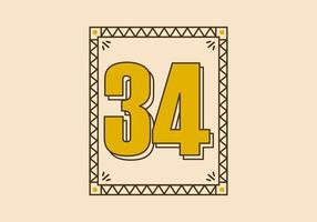 marco de rectángulo vintage con el número 34 en él vector