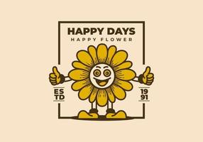 Retro art illustration of a sunflower with happy face vector
