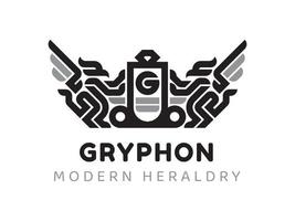 Simple Luxury logo. Gryphon Shield Crest vector