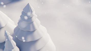 White Christmas trees growing on snowy terrain. 3d animation render video