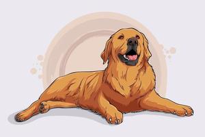 Hand drawn happy dog breed Golden Retriever lying in full length isolated on black background vector