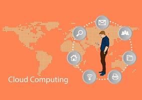 Graphics design Hitech Technology Cloud computing concept. Businessman holding smartphone connection online anywhere vector illustration