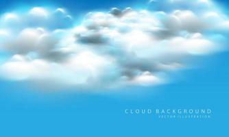 Realistic big white cloud fog smoke on blue sky background vector