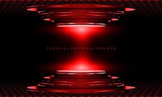 Abstract 3D red cyber geometric cyber futuristic technology stage on black design modern background vector