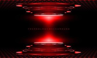 Abstract 3D red cyber geometric cyber futuristic technology stage on black design modern background vector