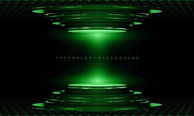 Abstract 3D green cyber geometric cyber futuristic technology stage on black design modern background vector