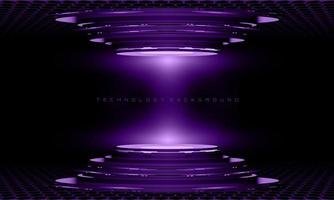 Abstract 3D purple cyber geometric cyber futuristic technology stage on black design modern background vector