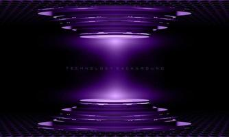 Abstract 3D purple cyber geometric cyber futuristic technology stage on black design modern background vector