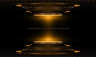 Abstract 3D yellow cyber geometric cyber futuristic technology stage on black design modern background vector