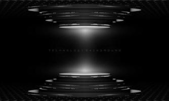 Abstract 3D grey cyber geometric cyber futuristic technology stage on black design modern background vector