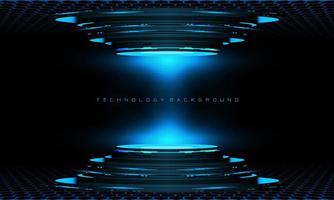 Abstract 3D blue cyber geomstric cyber futuristic technology stage on black design modern background vector