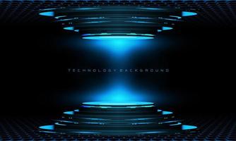 Abstract 3D blue cyber geomstric cyber futuristic technology stage on black design modern background vector