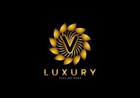 Letter V Golden Flower Luxury Logo vector