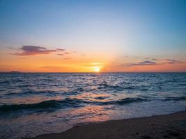 landscape viewpoint panorama  summer sea wind wave cool holiday calm coastal sunset sky light orange golden evening day look calm Nature tropical Beautiful sea water travel Bangsaen Beach thailand photo