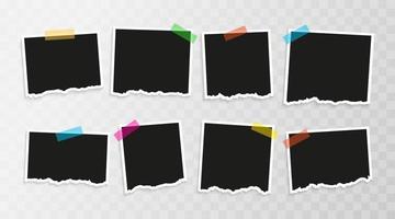 eight torn photo frames on transparent background design vector