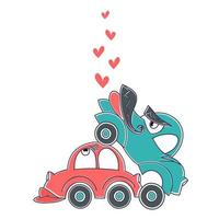 Cars in love. Accidents and couples. . Vector illustration
