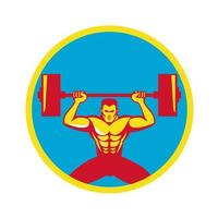 Weightlifter Lifting Weights Front Circle Retro vector