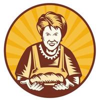 abuela abuelita panadero cocinar hogaza de pan vector