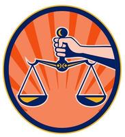 Hand holding scales of justice vector