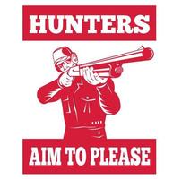 Hunter aiming a shotgun rifle front view vector