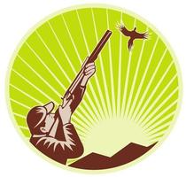 Hunter with shotgun  rifle aimng at pheasant vector