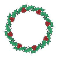 Christmas wreath of holly leaves and berries vector