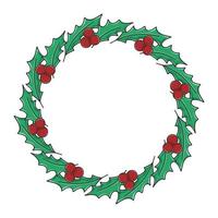 Christmas wreath of holly leaves and berries vector