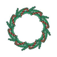 Christmas wreath of fir branches with candy canes vector