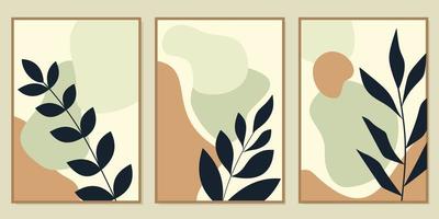 conjunto de vectores de arte de pared botánico. dibujo de arte de línea de follaje con estilo de silueta. diseño de arte de plantas abstractas para impresión, portada, papel tapiz, interior del hogar. diseño estético bohemio
