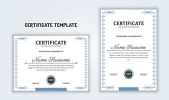 Diploma certificate template with ornament blue frame. vector