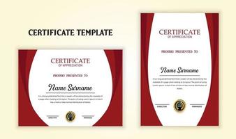 Professional red certificate template design. Certificate of appreciation, award, diploma template vector