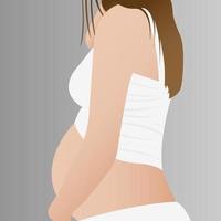 Beautiful pregnant woman, expectant mother hugging her belly with her hands vector
