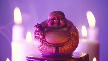 la figurine de thé est versée avec de l'eau chaude et change de couleur. le beau processus de la cérémonie chinoise du thé sur fond de bougies allumées. video